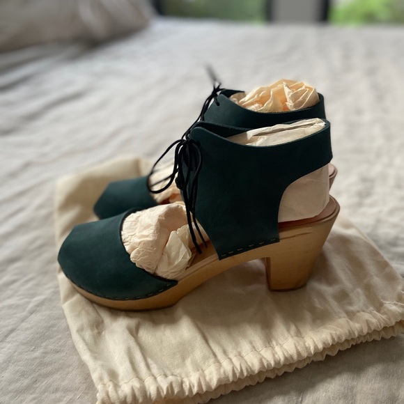 Bryr clogs, green peep toe heel with ties (rare style!) size 39 - Picture 4 of 5